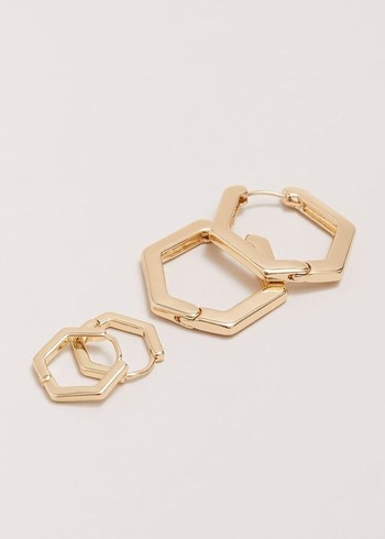 Phase Eight Gold Hexagon Hoop Set Jewellery Gold USA | 3184059-UI